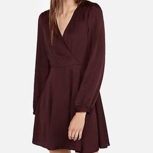 Express Long Sleeve Surplice Fit And Flare Dress